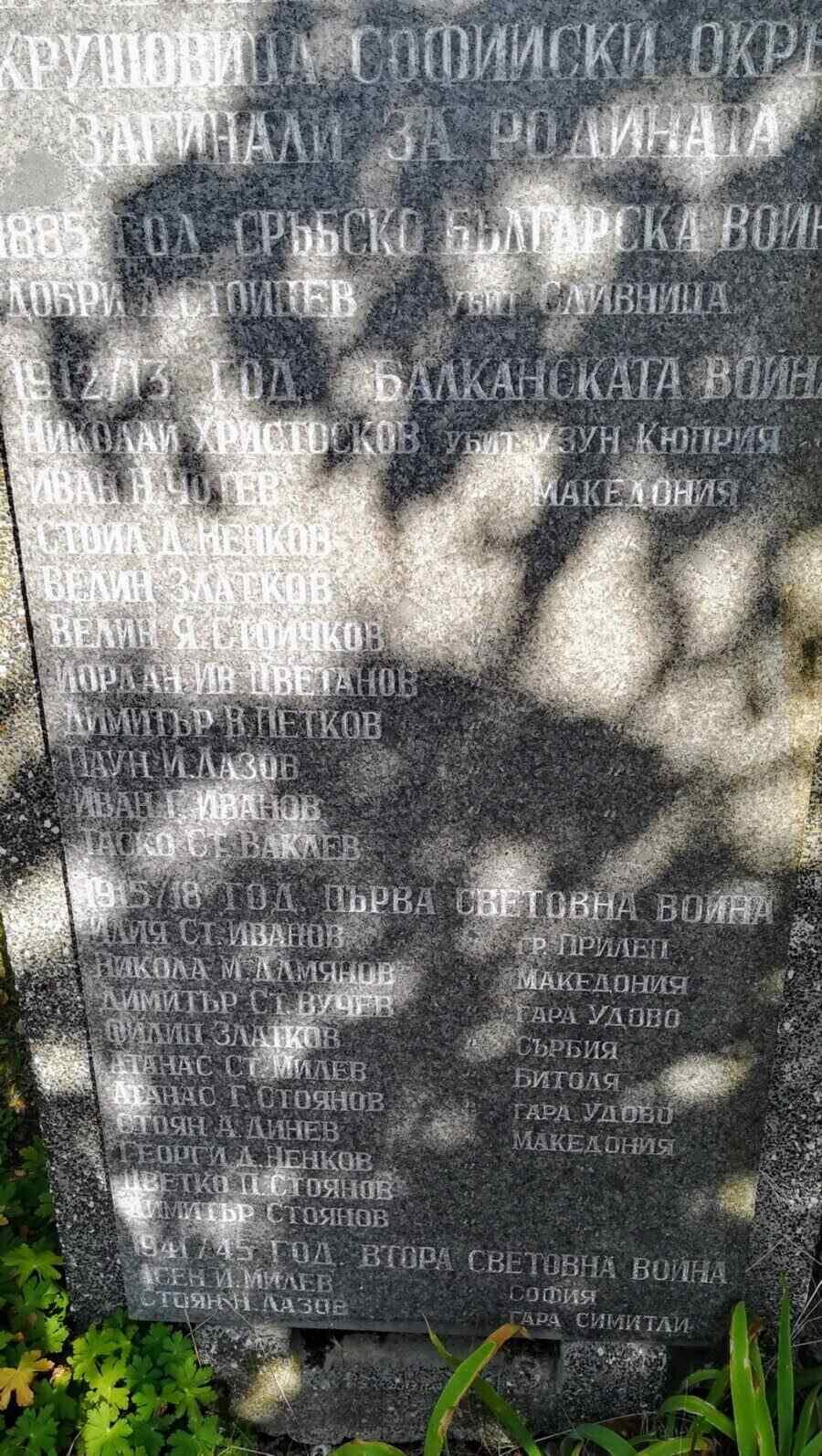 Паметник на загиналите във войните - с.Крушовица